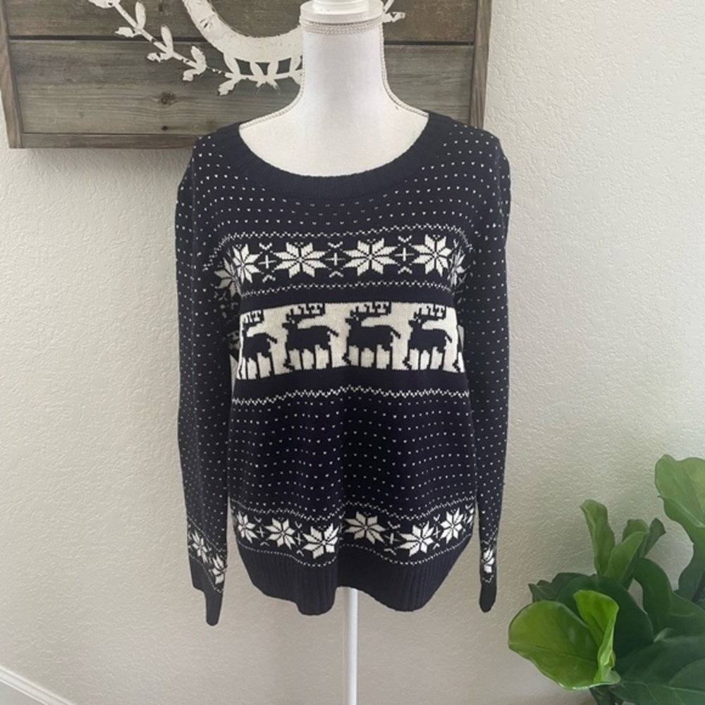 POL holiday knit Christmas reindeer snowflake sweater size L‎